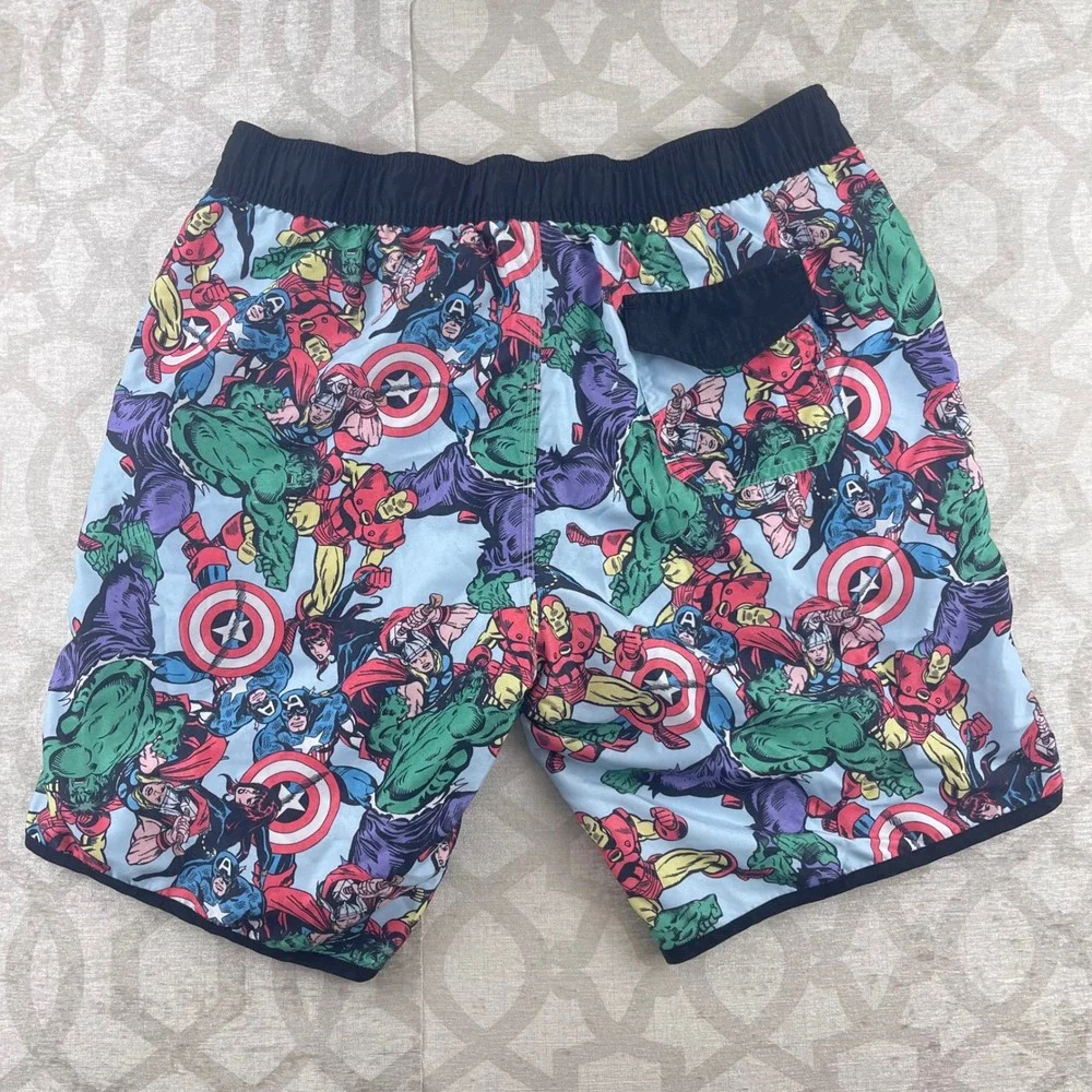 Marvel Avengers Comic Print Swim Trunks Mens Large Hulk Iron Man Captain America